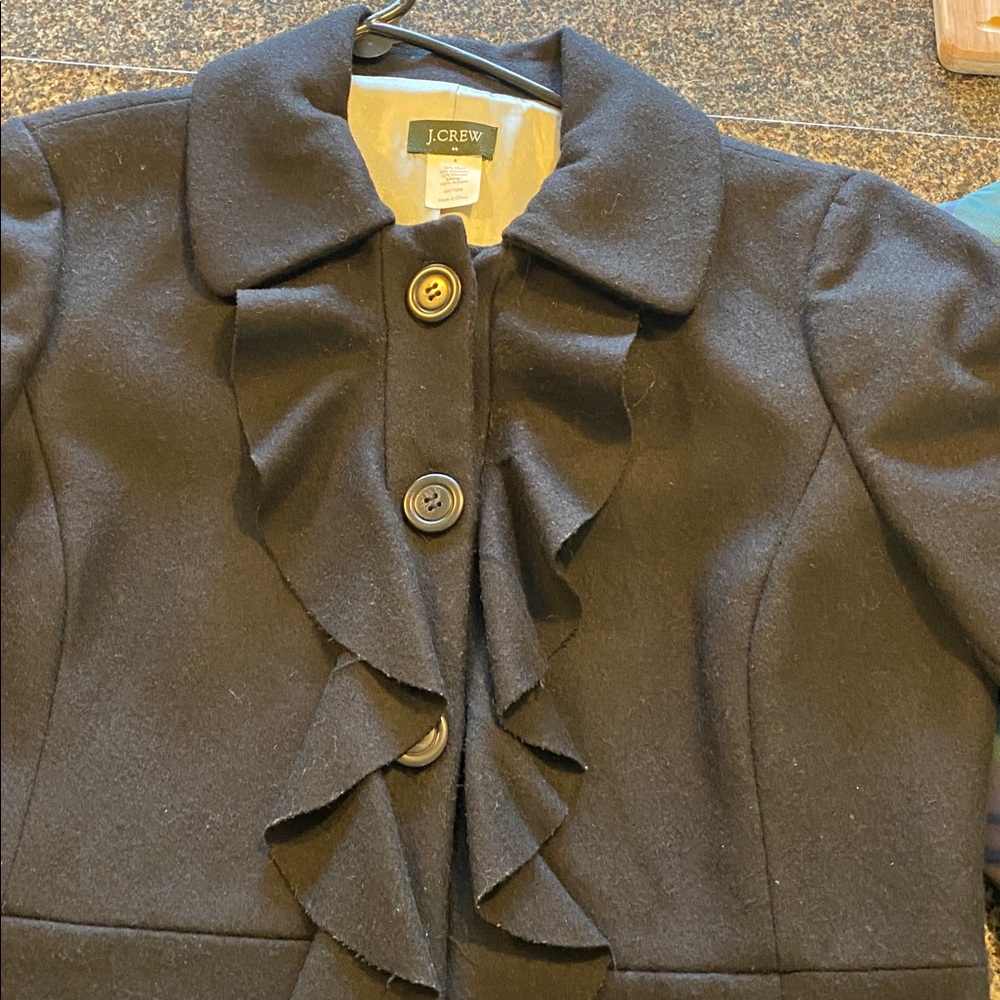 J. Crew Women’s Ruffle Front Black Coat - Picture 7 of 9